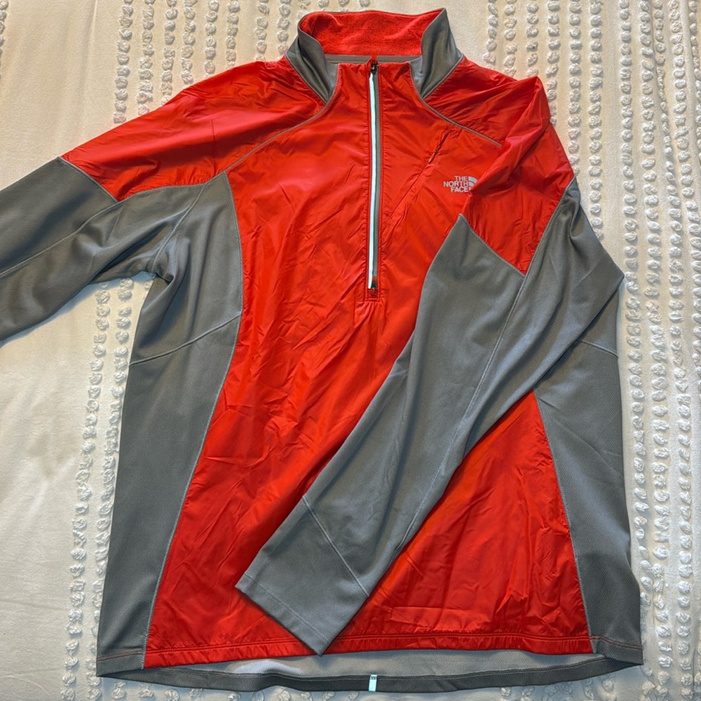 Men’s North Face XL grey and orange flashdry quarter zip layering jacket